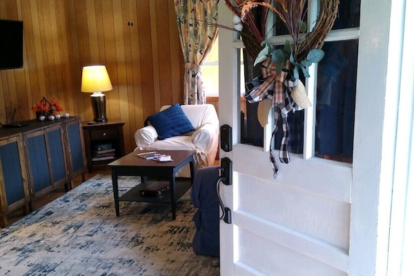 TV connectée, cheminée, livres, espaces bureaux