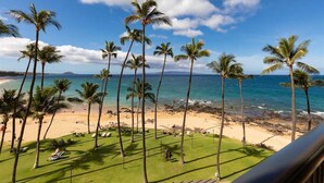 A beach view with palm trees and a clear sky. - Mana Kai 404, Beautifully Renovated, Unbelievable Ocean View (Kihei)