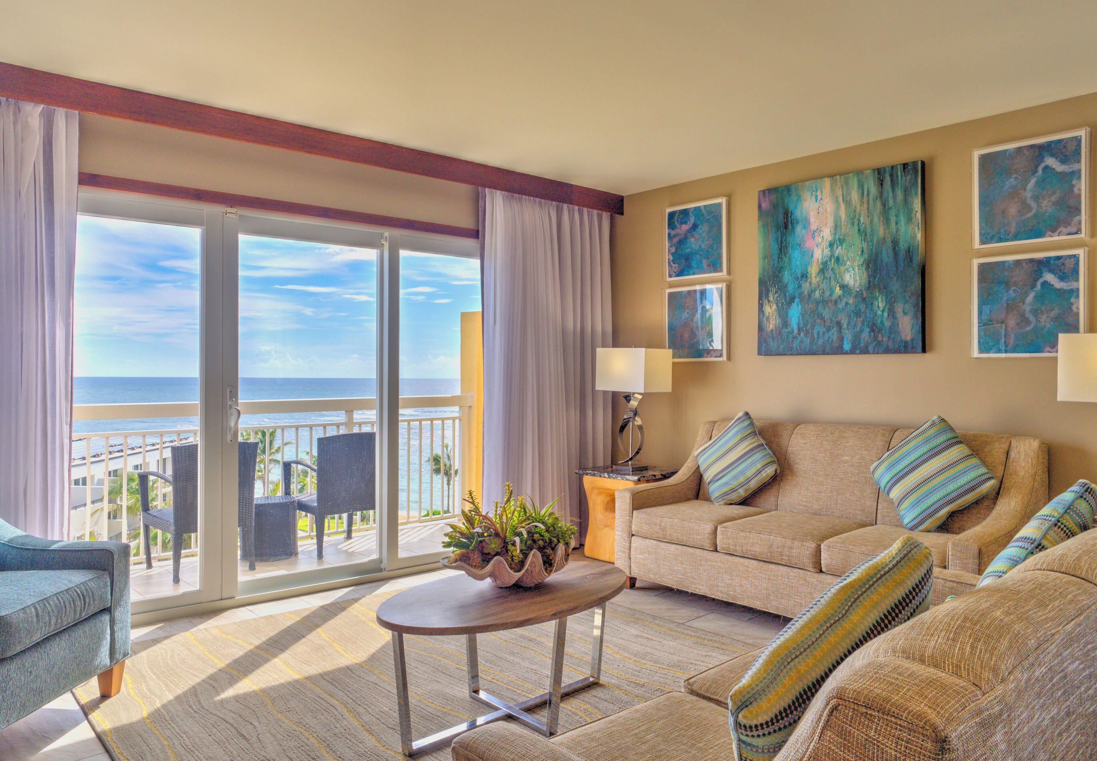 Panoramic Condo, 3 Bedrooms, Ocean View | Living area | 49-inch flat-screen TV with cable channels, TV