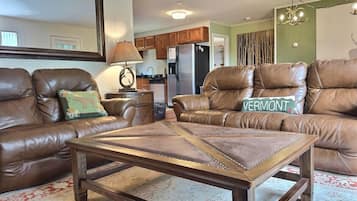 Smart TV, fireplace, video games, foosball