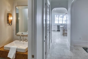 Bathtub, hair dryer, towels