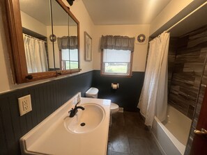 Combined shower/bathtub, towels, toilet paper - 3 bed 1 bath ranch style home a half a block to trail and 10 mins to MTU (South Range)