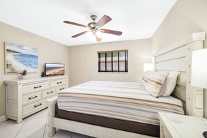 4 bedrooms, desk, iron/ironing board, travel cot