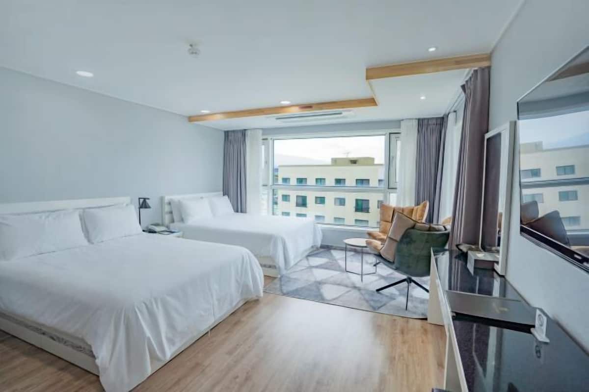 Premium bedding, blackout drapes, free WiFi, bed sheets