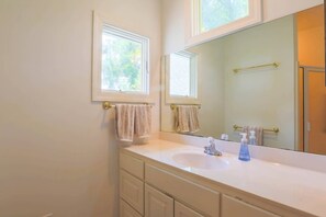 Hair dryer, soap, shampoo, toilet paper