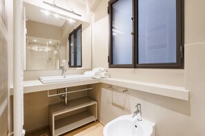 Combined shower/tub, hair dryer, bidet
