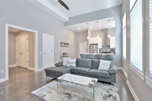 expansive open-concept entertainment living