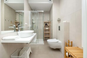 Shower, free toiletries, hair dryer, towels - Comfortable Apartment | Balcony, Pool, Air Conditioning (Rogowo)