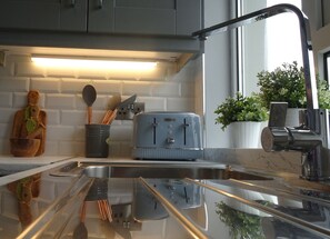 Microwave, electric kettle, highchair