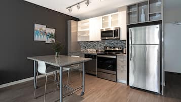 Condo, 1 Bedroom | Private kitchen | Full-size fridge, microwave, oven, stovetop