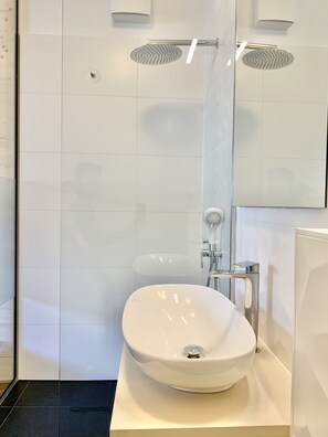 Shower, hair dryer, towels, soap - Apartments Kamr'ca - room 1 & 4 with private bathroom (Ljubljana)