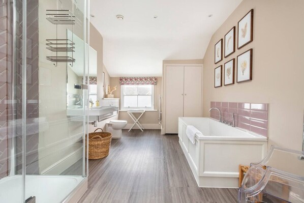 Combined shower/tub, hair dryer