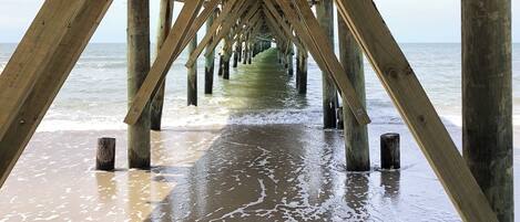 On the beach, sun loungers, beach towels