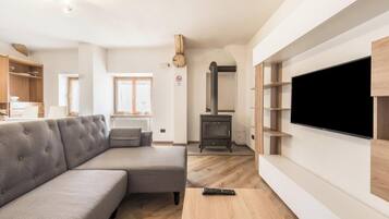 Televisión y chimenea