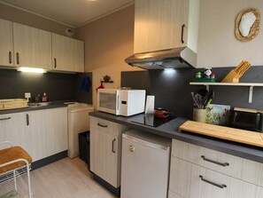 Réfrigérateur, micro-ondes, plaque de cuisson, lave-vaisselle