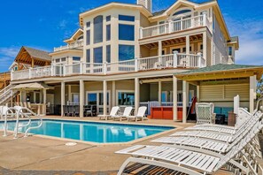 Outdoor pool, a heated pool - Premier Oceanfront Dog Friendly w/ Pool, Elevator, Hot Tub, Theater, Game Room (Hatteras)