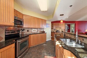 Fridge, microwave, oven, cookware/dishes/utensils - Oceanfront Condo - Litchfield by the Sea - Community Pool & Hot Tub (Pawleys Island)