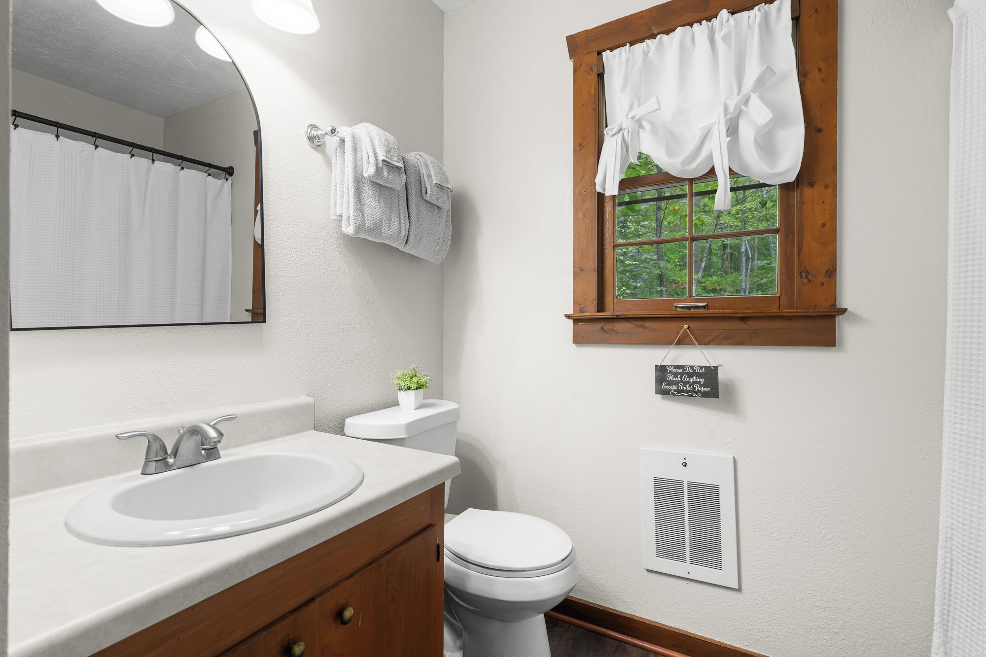Combined shower/tub, hair dryer, towels