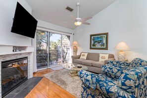 TV, fireplace, DVD player