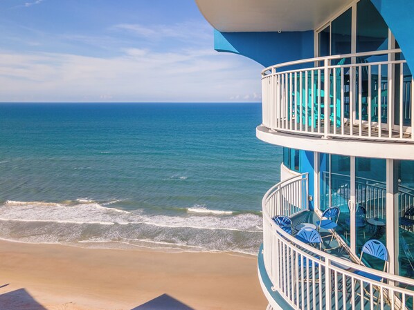 On the beach, sun-loungers, beach towels - Holiday Specials! 2/2 Oceanfront Pool,Spa-26flr Panoramic River&Ocean views! (Daytona Beach Shores)
