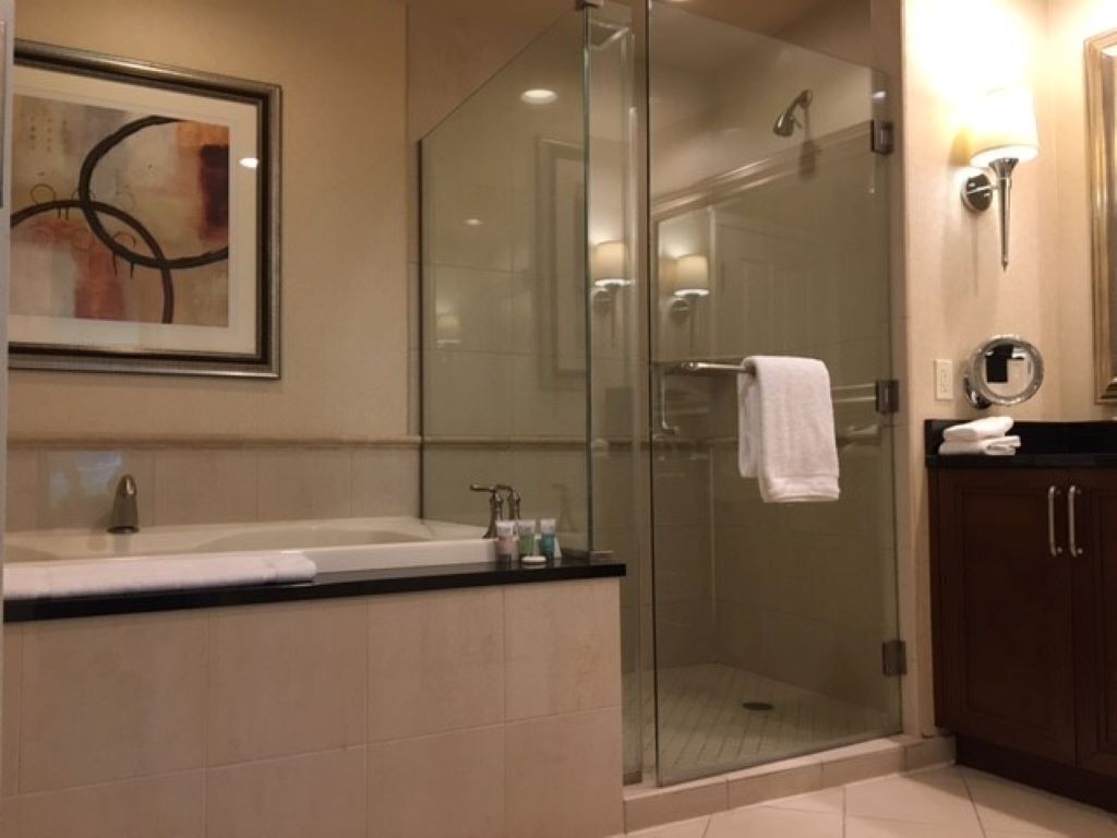 Bathtub, jetted bath, hair dryer, bathrobes