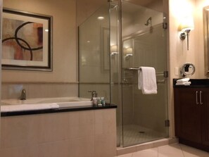 Bathtub, jetted tub, hair dryer, bathrobes - No Resort Fee MGM Signature Condo with Balcony - Great View! In-room Jacuzzi! (Las Vegas)