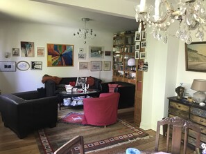 Smart TV, DVD player, books, music library