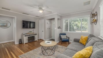 Älytelevisio, takka, kirjoja