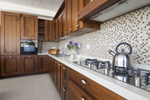 Kühlschrank, Ofen, Herdplatte, Kochgeschirr/Geschirr/Besteck