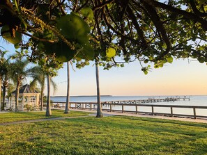 A park with a gazebo, palm trees, and a pier extending into the water. - DOLPHINS🐬,BEACH step away,WIFI, FREE PARKING, POOLS,HOT TUB, MARINAS, PIER #307 (Ruskin)