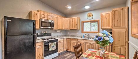 Fridge, microwave, stovetop, toaster