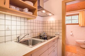 Fridge, stovetop, coffee/tea maker, electric kettle - Apartment "Kuglerhof 2" with Mountain View, Wi-Fi, Balcony, Terrace & Garden; Pet Friendly (Steinhaus)