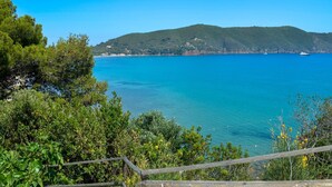 A coastal landscape with a clear view of the sea and a distant hill. - Punta Contessa - Punta Contessa n°4 (Capoliveri)