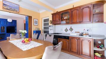 Apartment (A2) | Private kitchen | Fridge, microwave, oven, stovetop