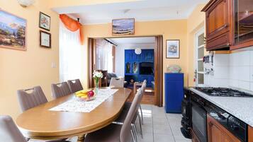 Apartment (A2) | Private kitchen | Fridge, microwave, oven, stovetop