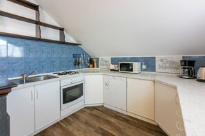 Apartment (A3) | Private kitchen | Fridge, microwave, oven, stovetop