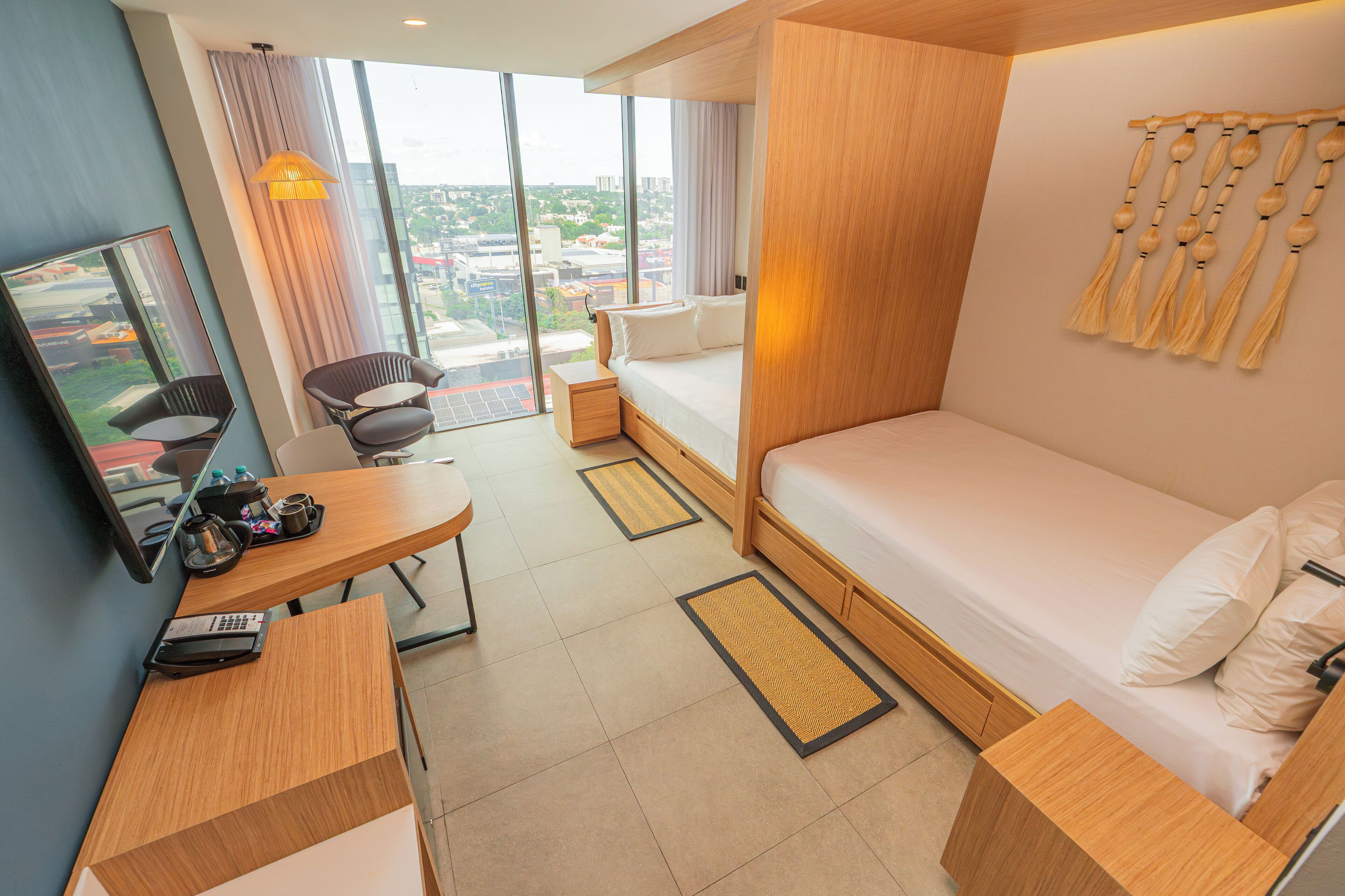 Premium Room, 2 Double Beds, City View | In-room safe, desk, laptop workspace, blackout drapes