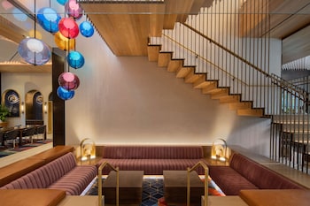 Hotel entrance and lobby at Motto by Hilton New York City Chelsea