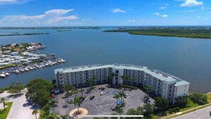 A hotel with a marina, surrounded by water and greenery. - Sky view of sunsets and TAMPA BAY !! (St. Petersburg)