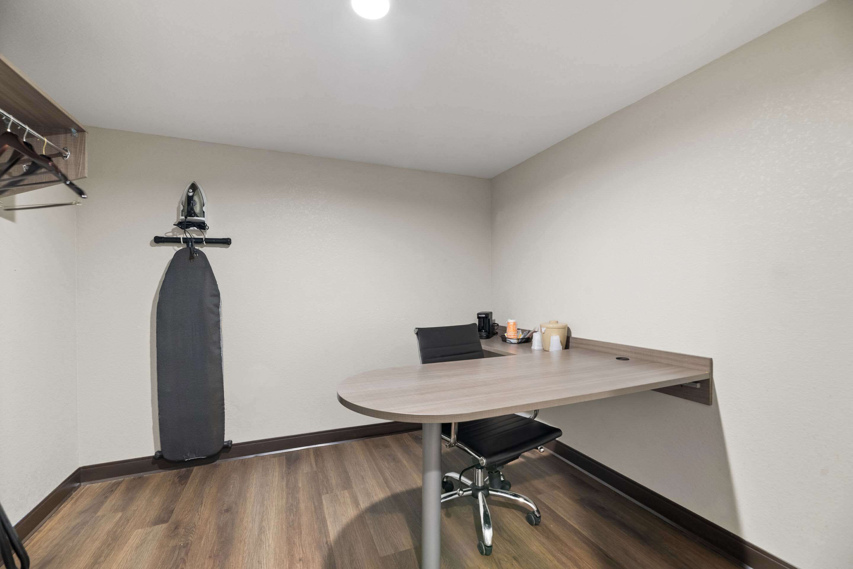 1 bedroom, desk, blackout curtains, iron/ironing board