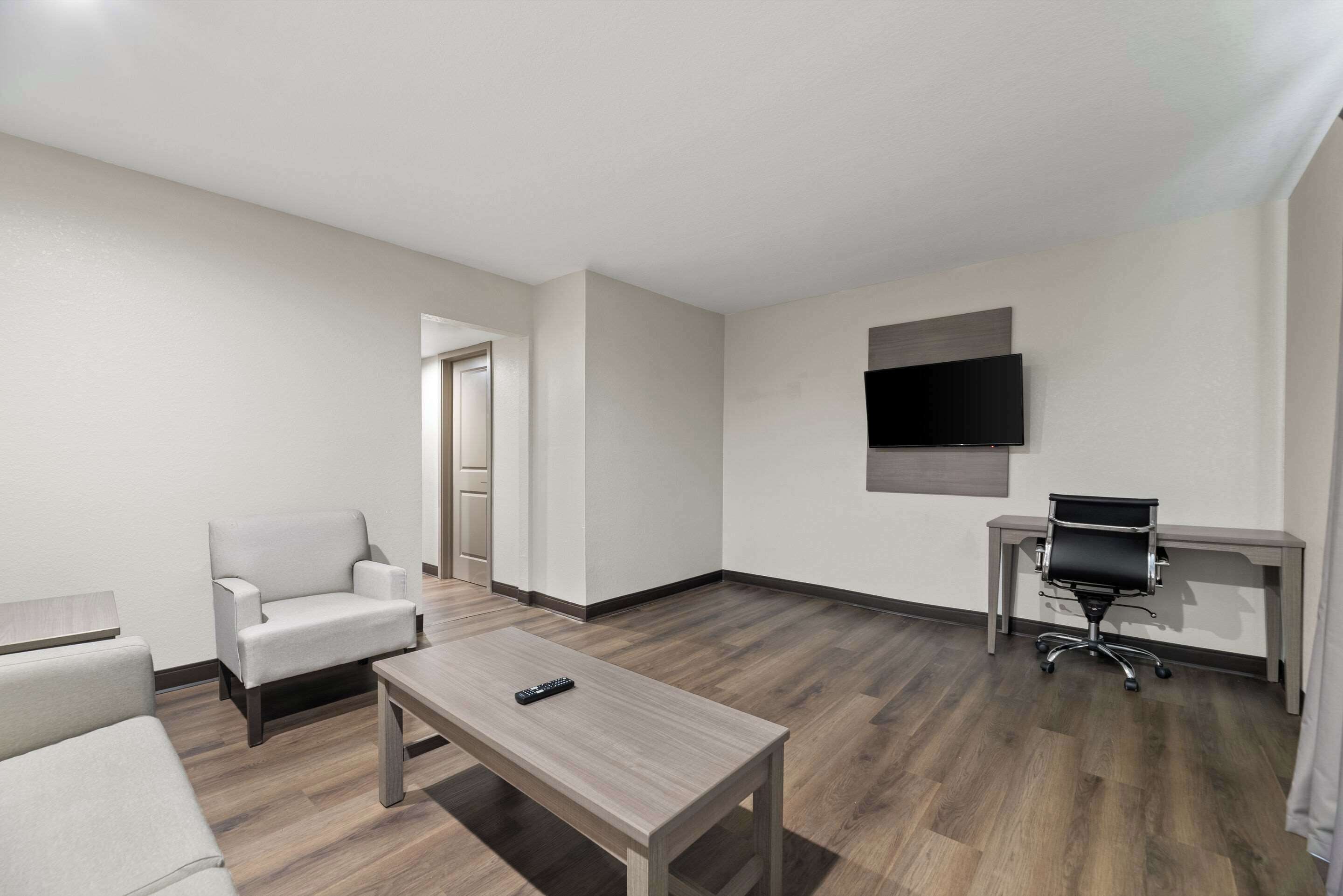 1 bedroom, desk, blackout curtains, iron/ironing board