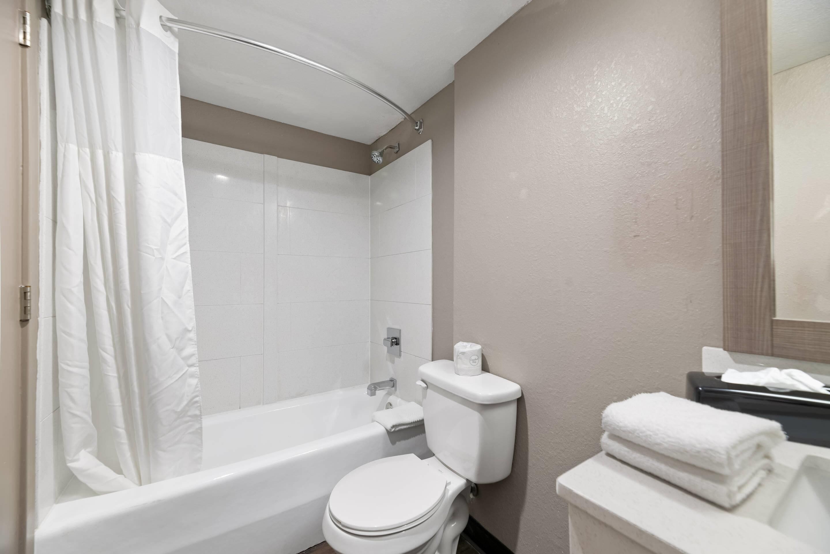 1 bedroom, desk, blackout curtains, iron/ironing board