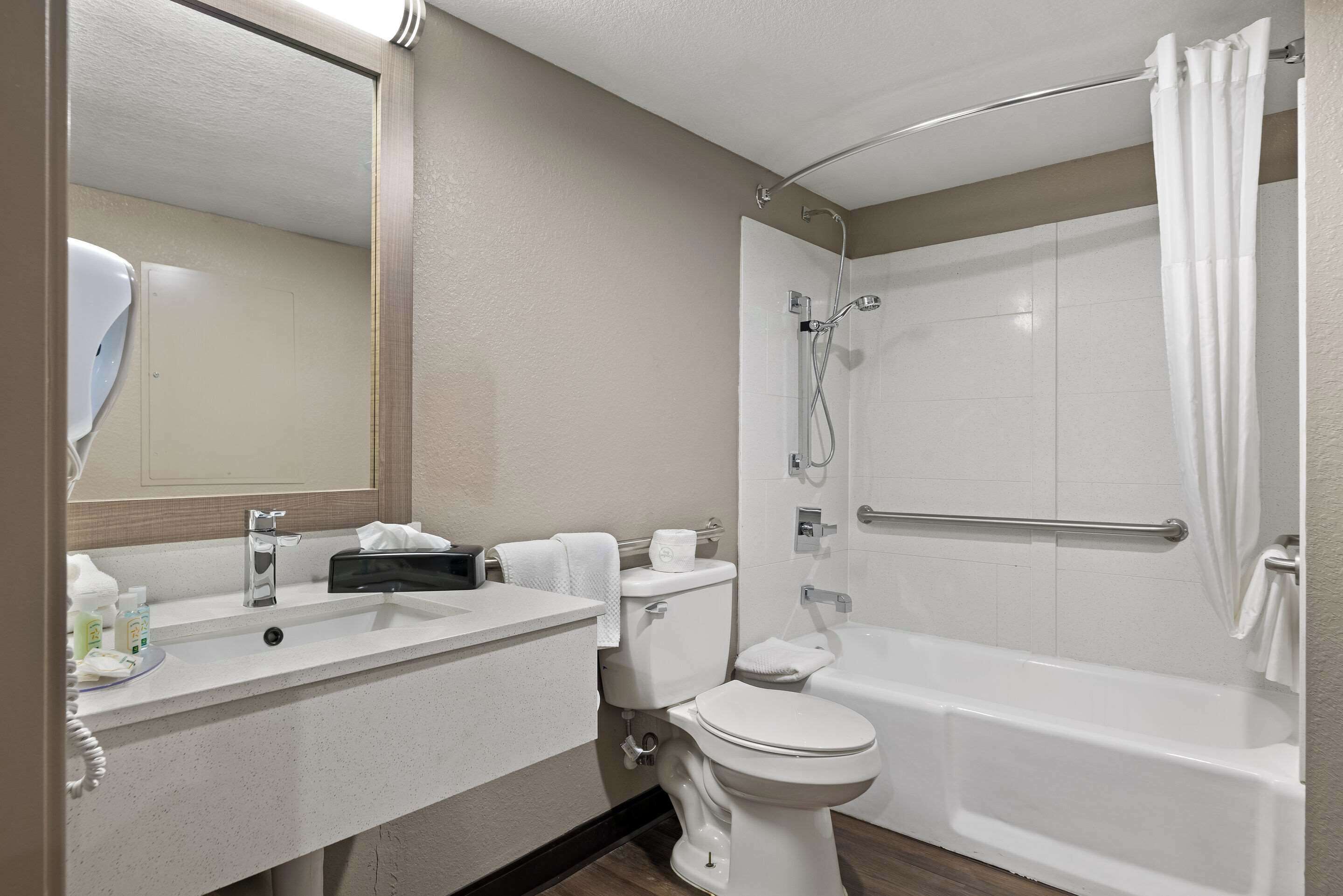 1 bedroom, desk, blackout curtains, iron/ironing board