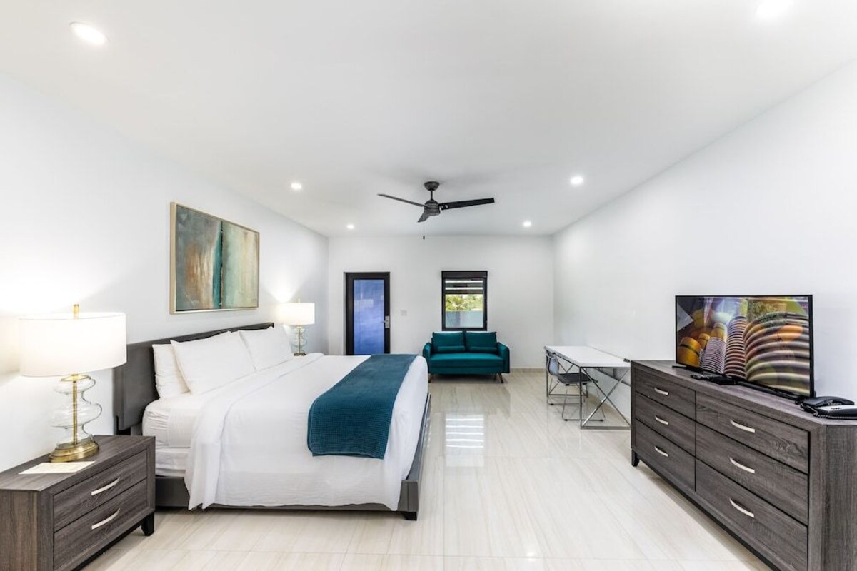 Hypo-allergenic bedding, pillow-top beds, in-room safe