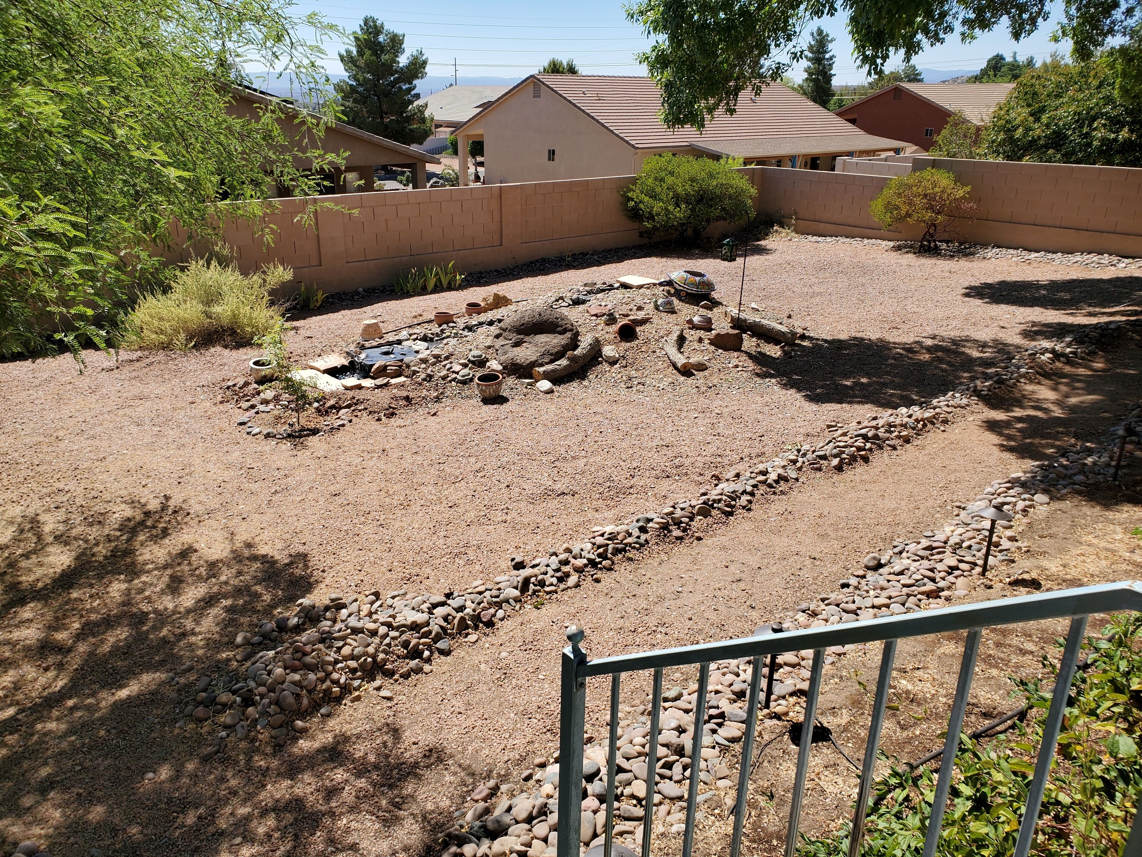 View from Patio looking at water feature.