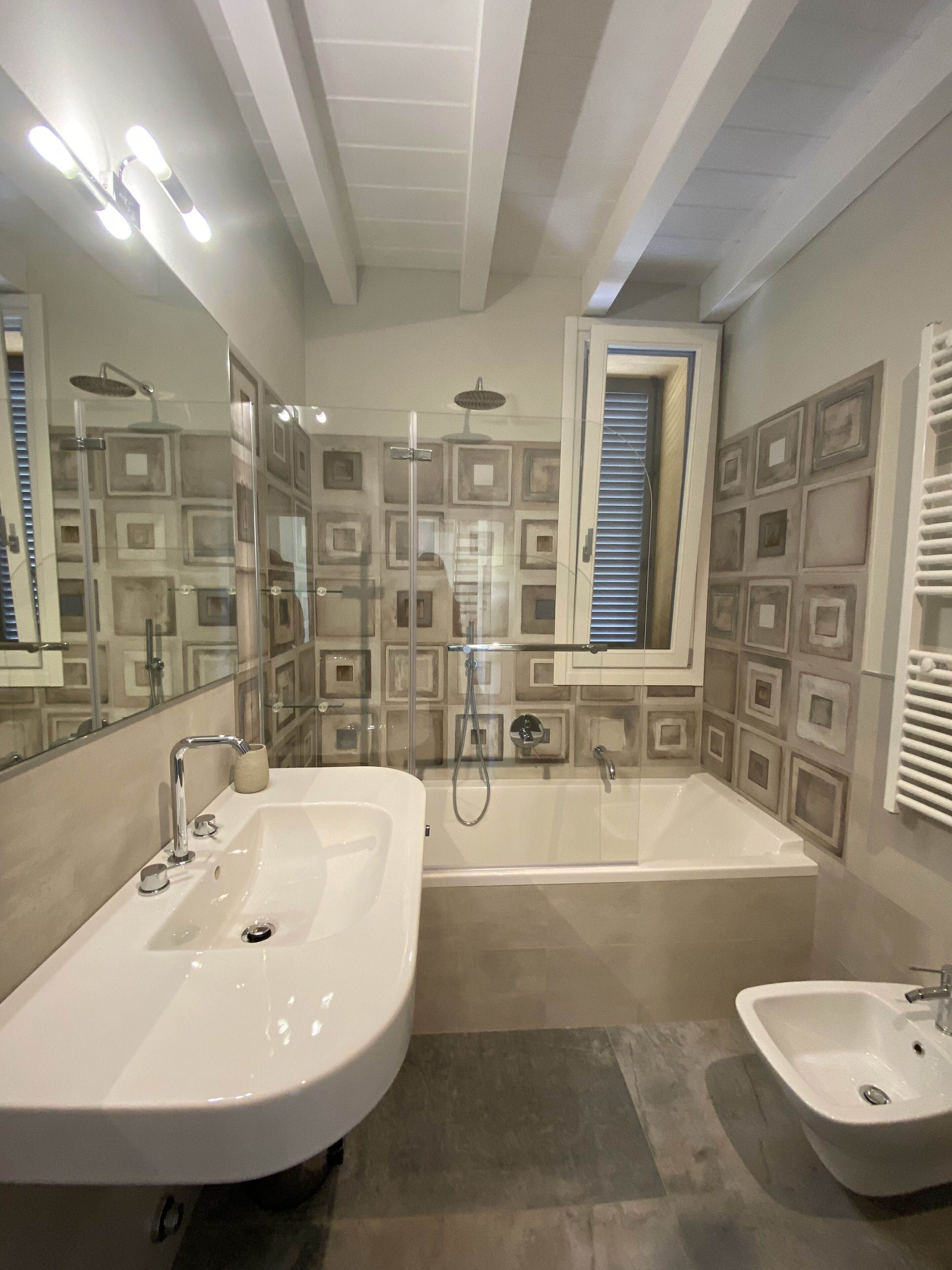 Combined shower/tub, hair dryer, bidet, soap