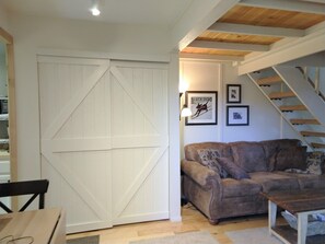 Älytelevisio, takka, DVD-soitin, videokirjasto