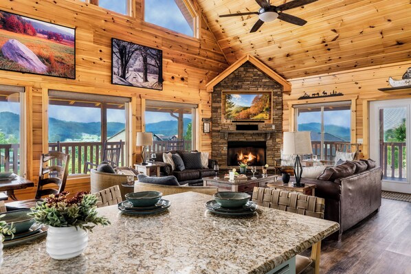 Smart TV, fireplace, ping pong