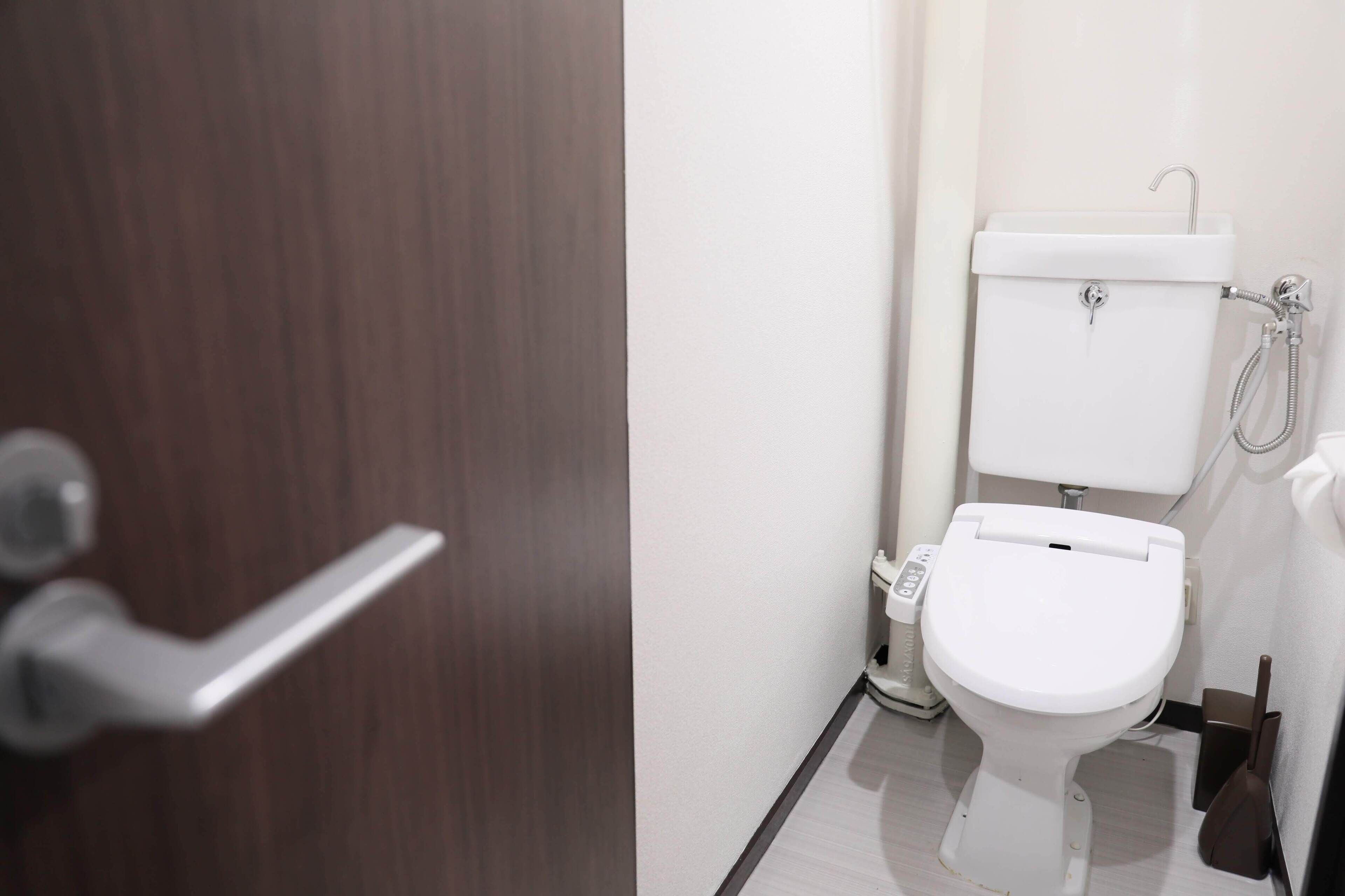 A bathroom with a toilet, a bidet, and a shower.