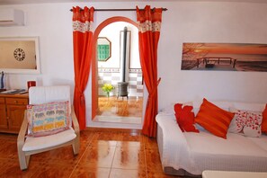 Smart TV, fireplace, books, offices